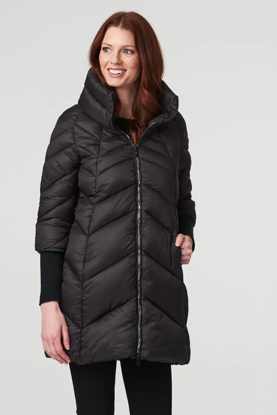High Neck Knit Cuff Puffer Coat
