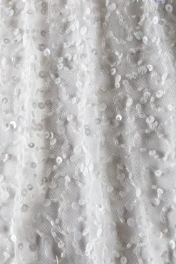High Neck Long Sleeve Sequin Embellished Cowl Back Wedding Dress
