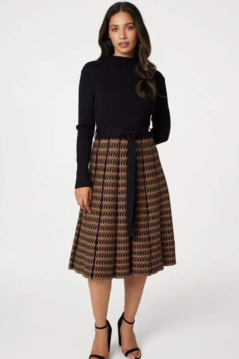 High Neck Midi Skater Knit Dress