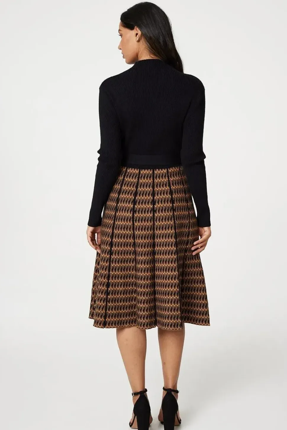 High Neck Midi Skater Knit Dress