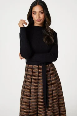 High Neck Midi Skater Knit Dress