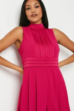 High Neck Pleated Belted Jumpsuit