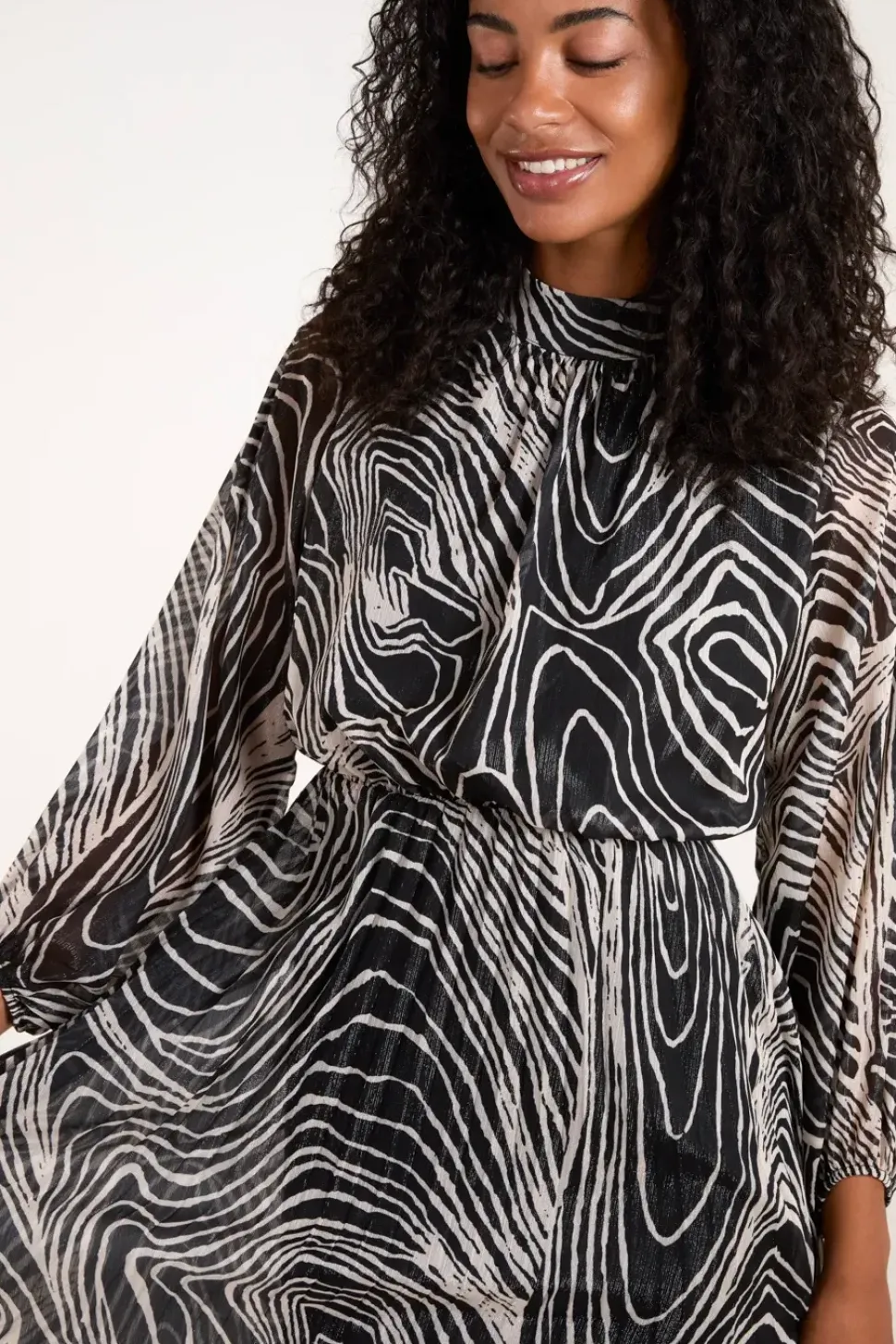 High Neck Pleated Dress