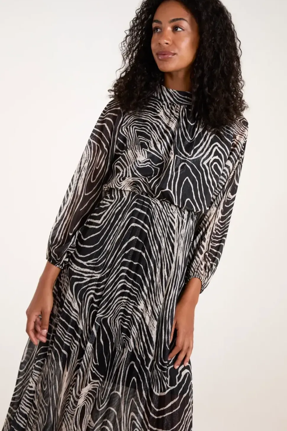 High Neck Pleated Dress