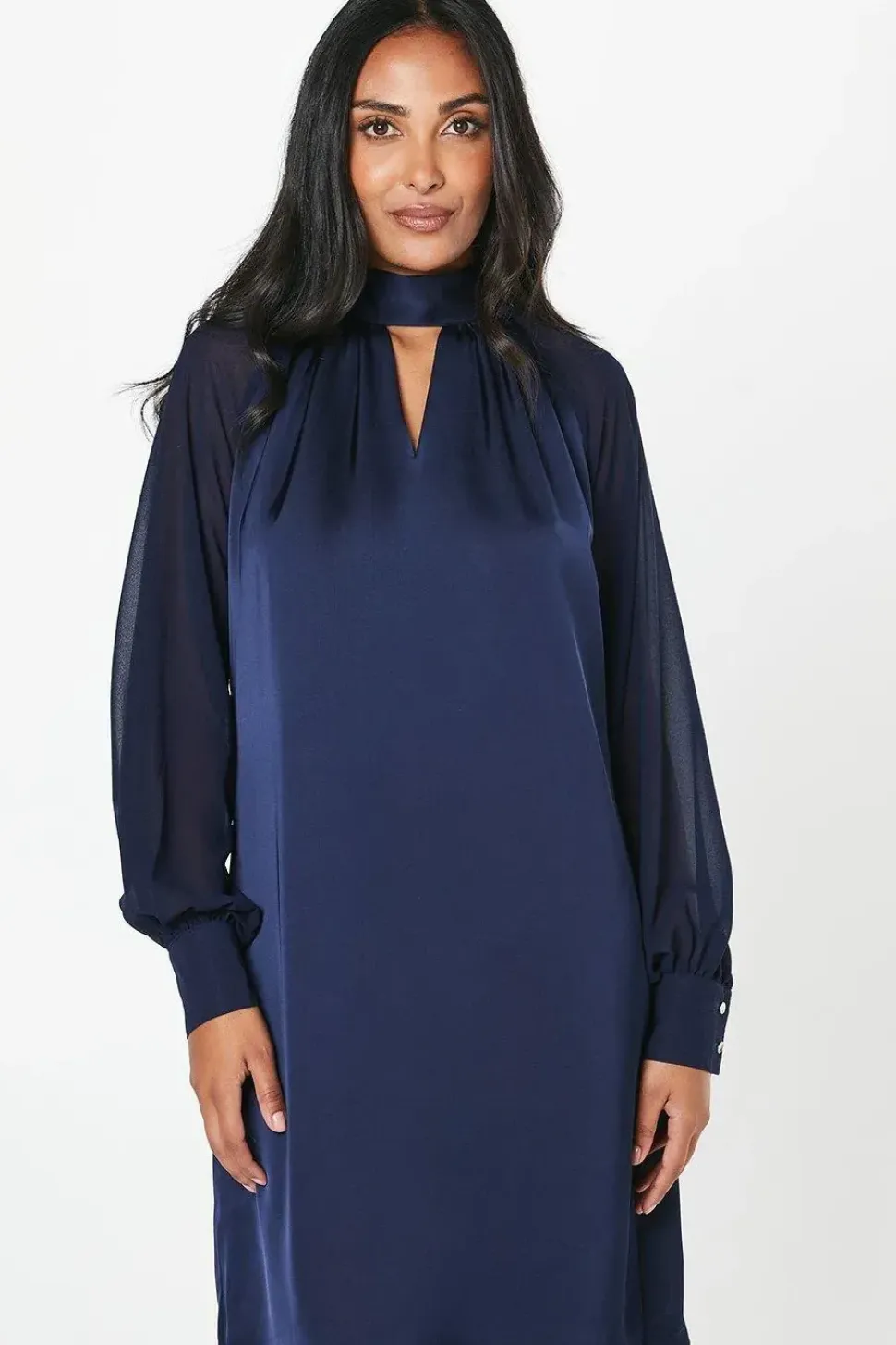 High Neck Satin Shift Dress