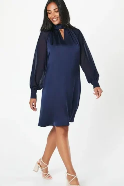 High Neck Satin Shift Dress
