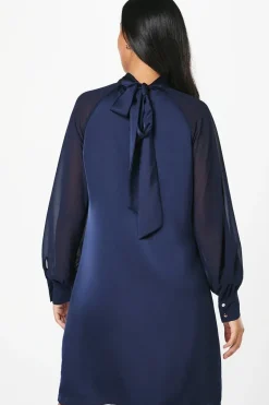 High Neck Satin Shift Dress