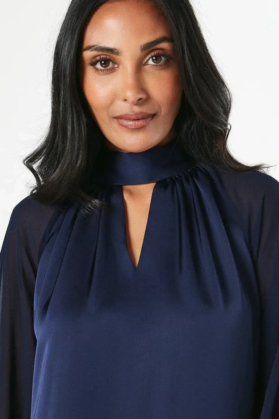High Neck Satin Shift Dress