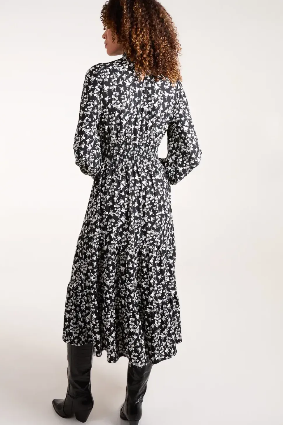 High Neck Shirred Midi Dress