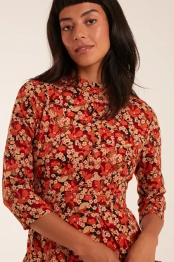 High Neck 3/4 Sleeve Dress With Belt