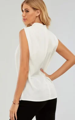 High Neck Sleeveless Blouse In White