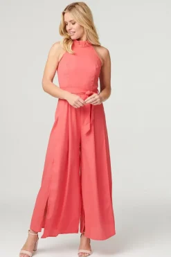 High Neck Split Leg Jumpsuit