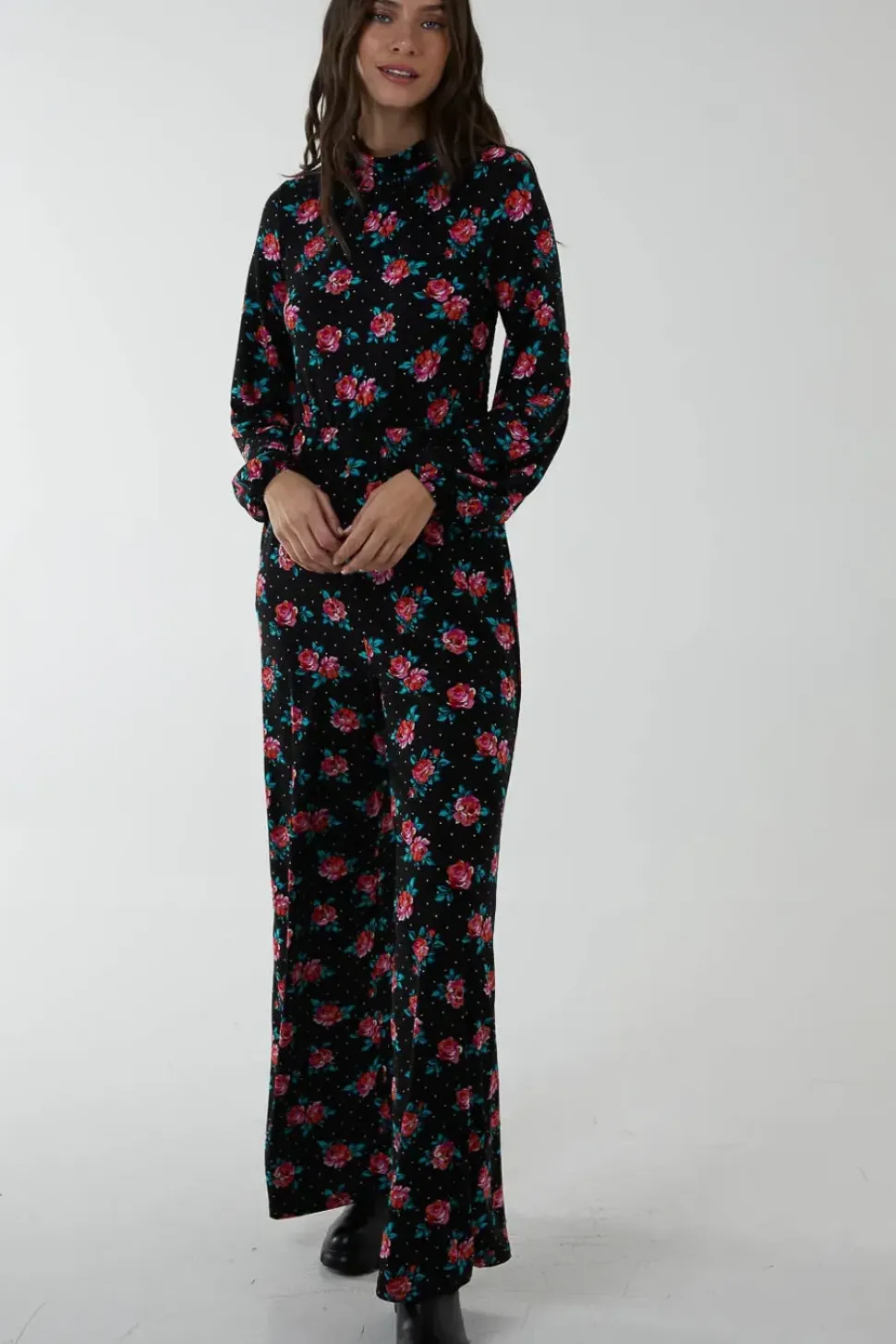 High Neck Tie Back Wide Leg Jumpsuit