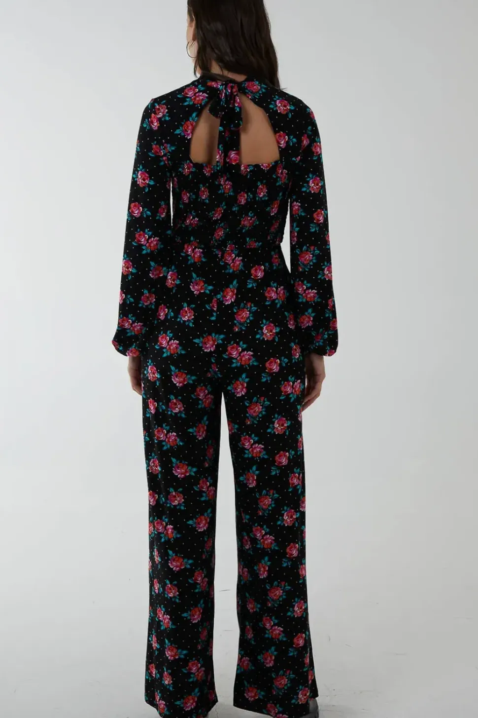 High Neck Tie Back Wide Leg Jumpsuit