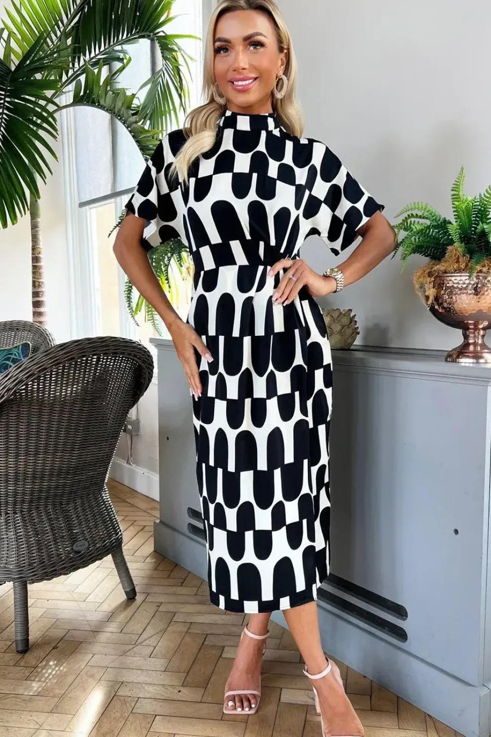 High Neck Wrap Skirt Midi Dress