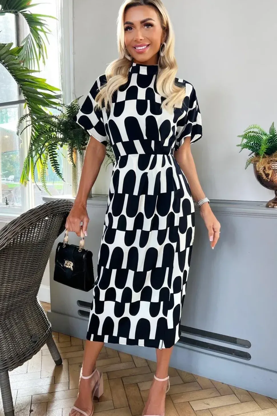 High Neck Wrap Skirt Midi Dress
