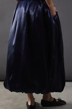 High Shine Metallic Puff Ball Midi Skirt