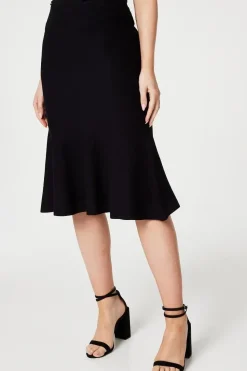 High Waist A-Line Midi Knit Skirt