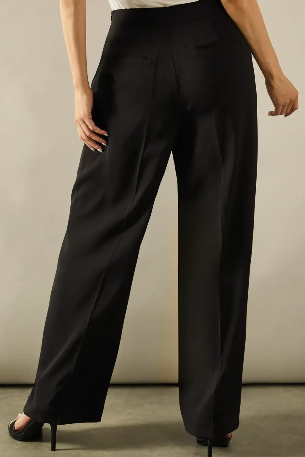 High Waist Button Wide Leg Trouser