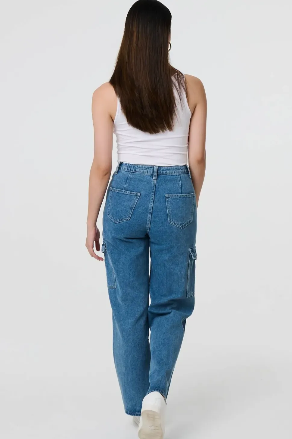 High Waist Denim Cargo Jeans
