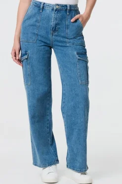 High Waist Denim Cargo Jeans