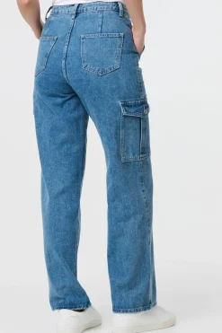 High Waist Denim Cargo Jeans