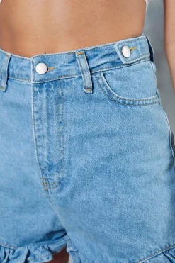 High Waisted Frill Hem Denim Short
