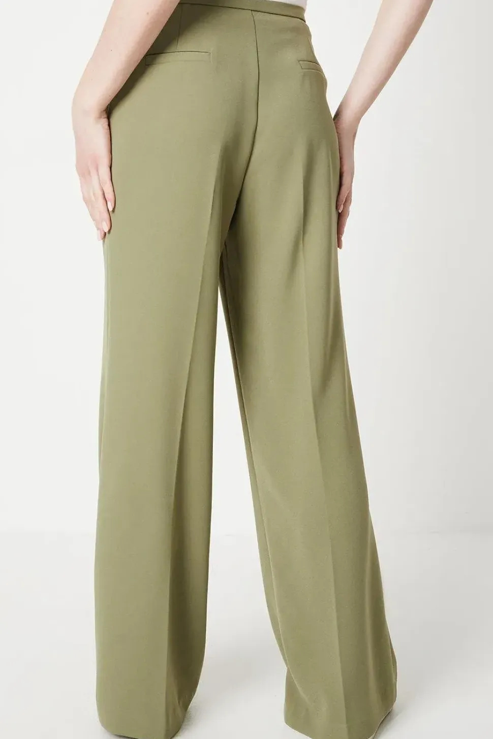 High Waisted Wide Leg Welt Pocket Trouser