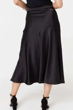 High Waist Elasticated A-Line Midi Skirt