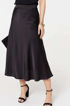 High Waist Elasticated A-Line Midi Skirt