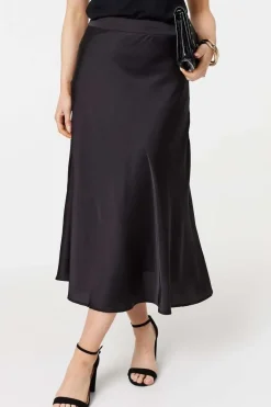 High Waist Elasticated A-Line Midi Skirt