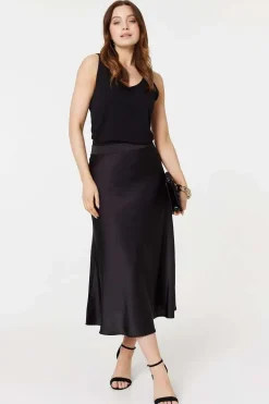High Waist Elasticated A-Line Midi Skirt