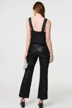 High Waist Flared Sequin Trousers