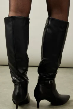 Hilary Kitten Heel Strap Detail Pointed High Leg Boots