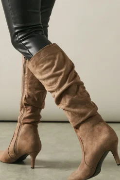Hista Ruched Mid Heel Pointed Knee Boots