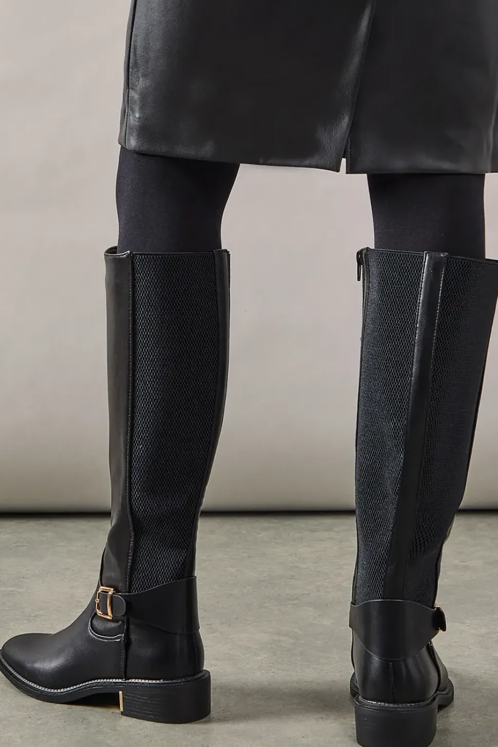 Holly Faux Leather Elastic Back Knee High Riding Boots