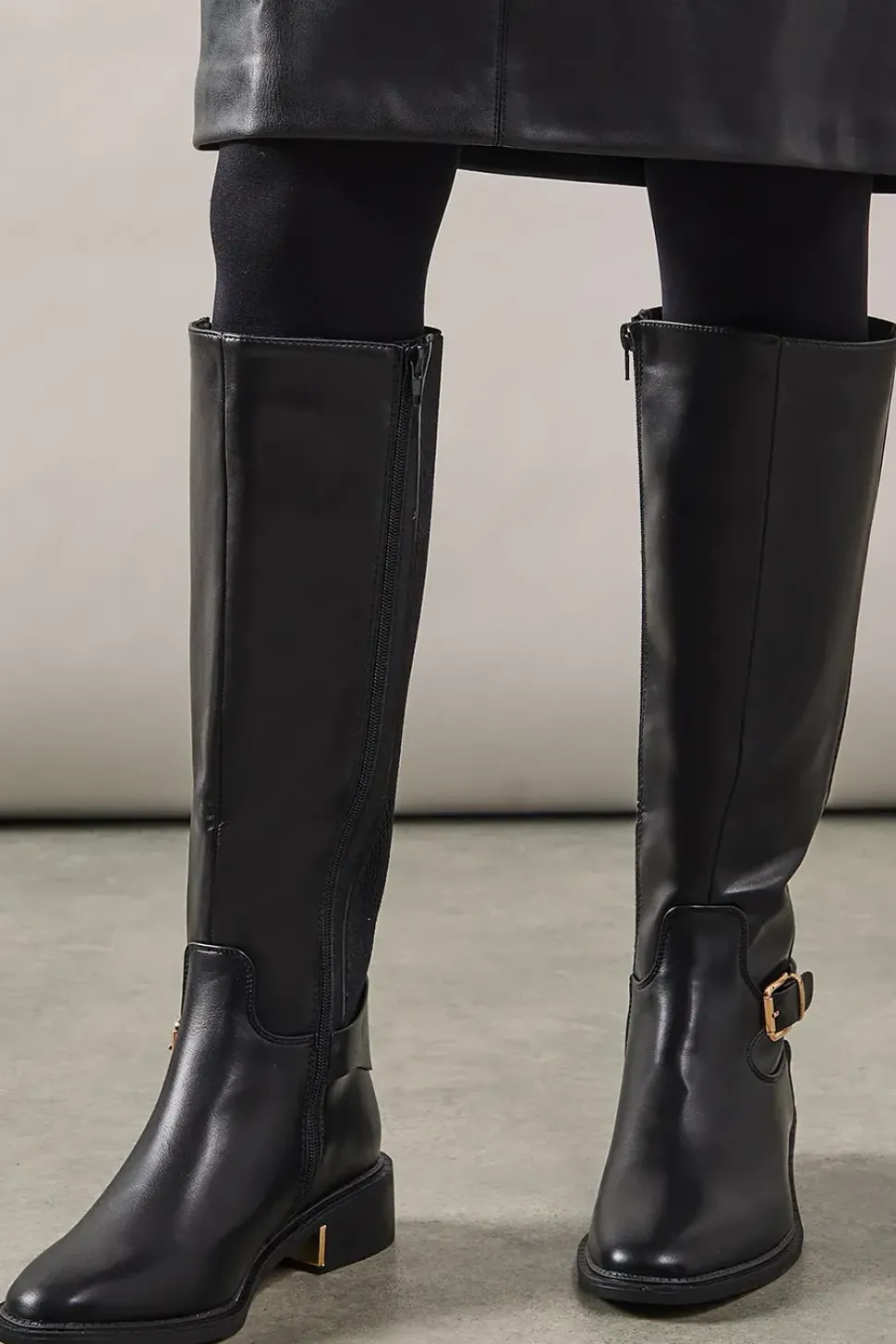 Holly Faux Leather Elastic Back Knee High Riding Boots