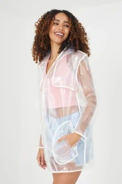 Hooded Rain Mac With Contrasting Binding