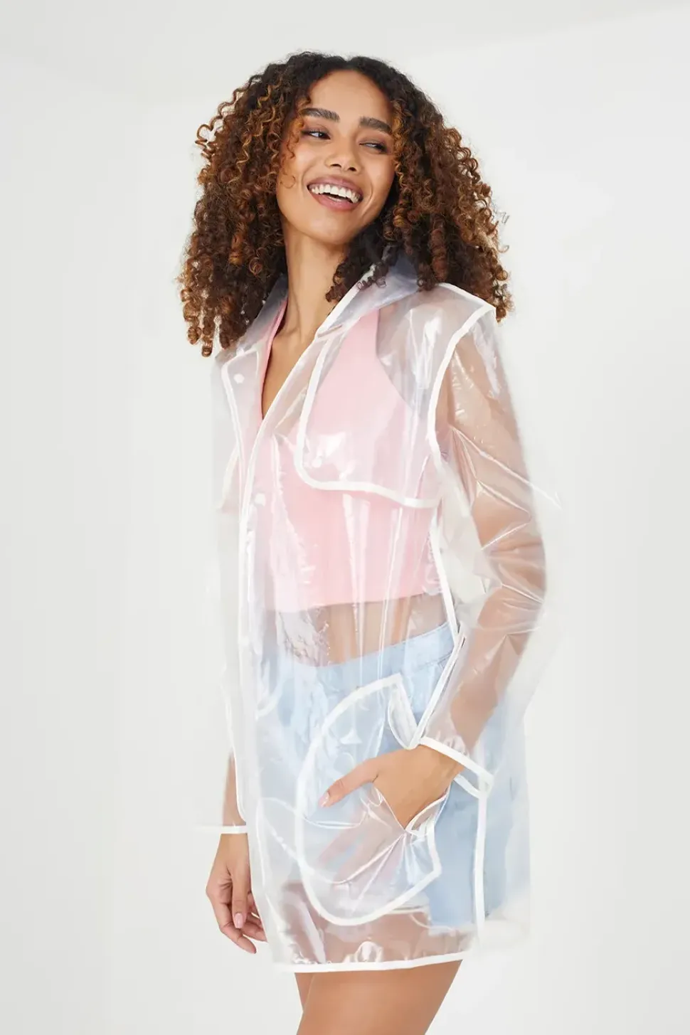 Hooded Rain Mac With Contrasting Binding