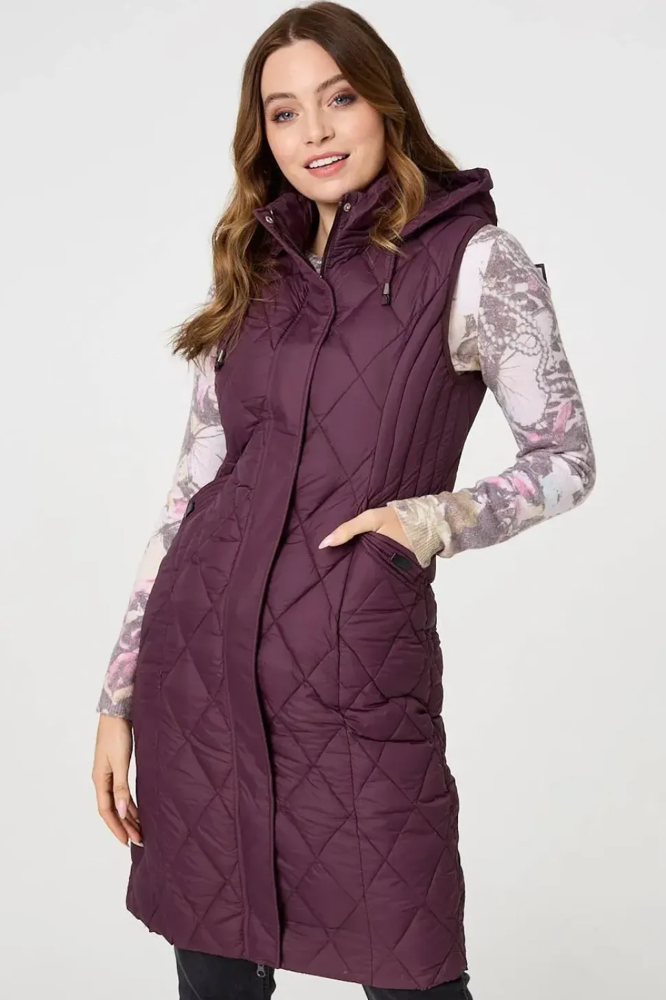 Hooded Sleeveless Longline Puffer Gilet
