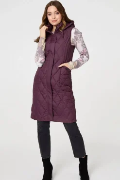 Hooded Sleeveless Longline Puffer Gilet