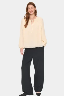 HoomaSZ Tie Neck Accordion Pleats Blouse-