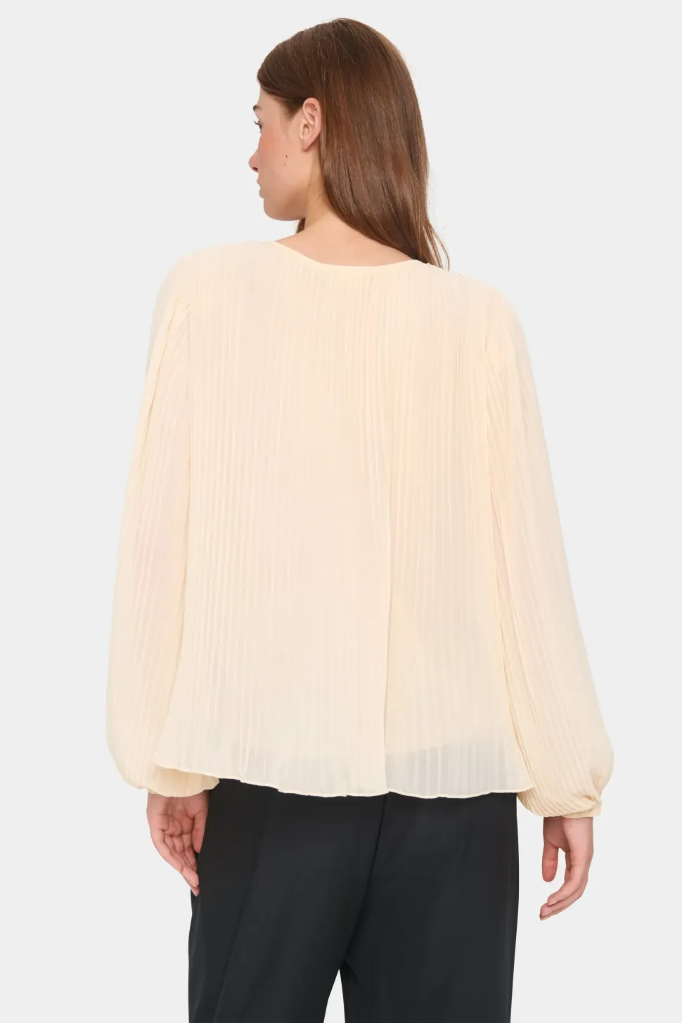 HoomaSZ Tie Neck Accordion Pleats Blouse-