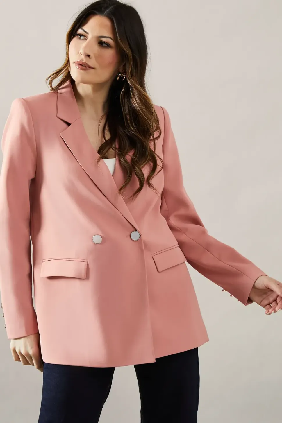 Horn Button Double Breasted Blazer