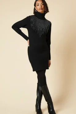 Hot Fix Detail Roll Neck Knitted Dress