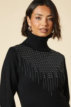 Hot Fix Detail Roll Neck Knitted Dress