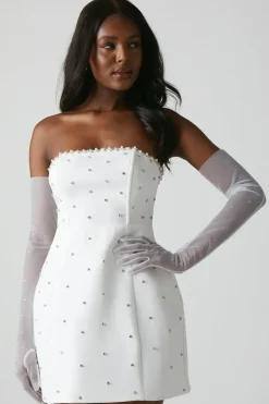 Hotfix Diamante Bandeau Bridal Mini Dress