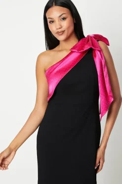 Hotfix Diamante One Shoulder Bow Maxi Dress