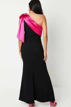 Hotfix Diamante One Shoulder Bow Maxi Dress