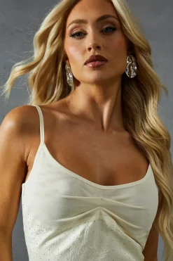 Hotfix Diamante Satin  Mesh Bust Strappy Maxi Dress